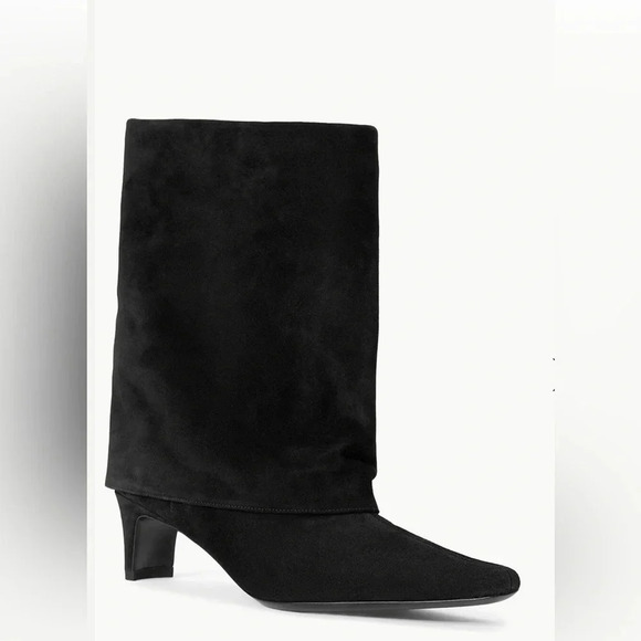 STAUD NWT Wally Black Suede Foldover Boot, Kitten Heel, Pointed Toe, Size 39 - Picture 2 of 4